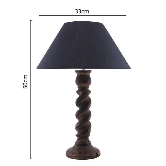 50 Cm Table Lamp for Bedroom Living Room Bedside Reading Lamp, E27 Holder Bulb Included Twister Classic Black Wooden Rustic for Home Decor
