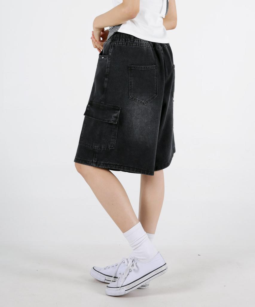 UMM Women'S Elastic Waist Bermuda Cargo Cool Denim Shorts 2 Colors