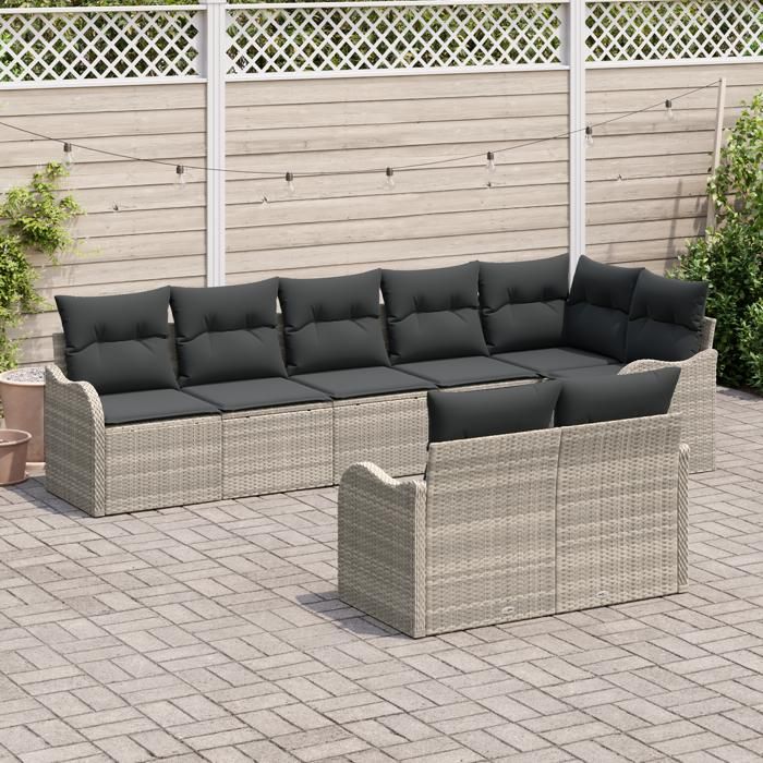 Ensemble de canapés de jardin vidaXL 8 pièces avec coussins gris clair en rotin synthétique, Canapé de jardin vidaXL 2 3345752