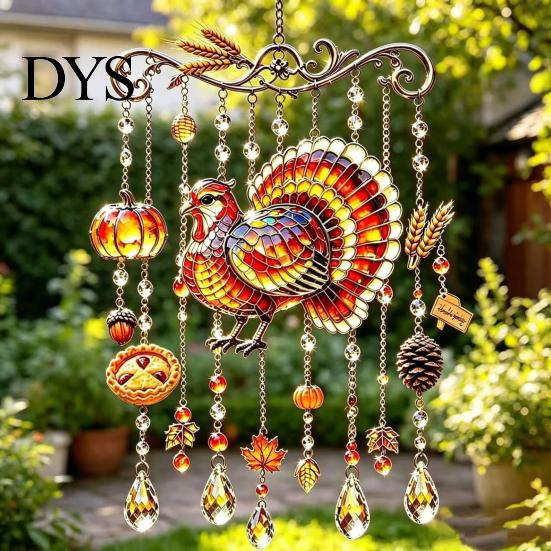 Nature Inspired Suncatchers Fall Animal Wind Chime Suncatcher, Stained Acrylic Fox Rabbit Hanging Suncatcher Party Photography Props with Prism Drops,