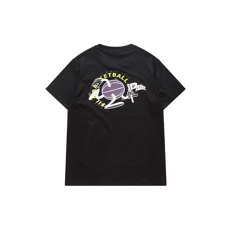 FILA Fusion Running Basketball Theme Printed Short Sleeve T-Shirt Men tops Black T11M026106F-BK