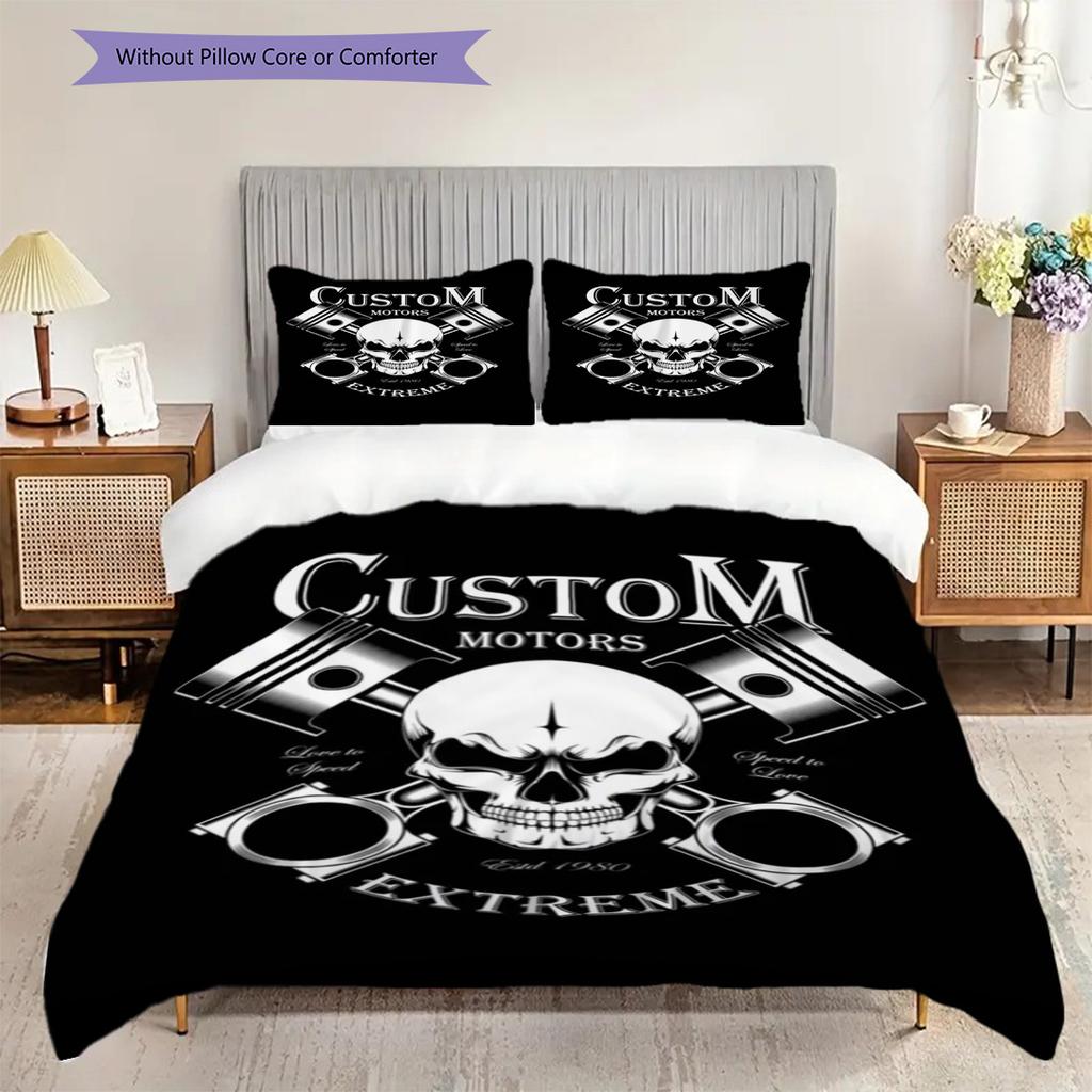 Custom Motorcycles Built Not Bought Bedding (1 * duvet cover + 2 * pillowcase, without core) 2D Flat Soft and comfortable Duvet cover and pillowcase