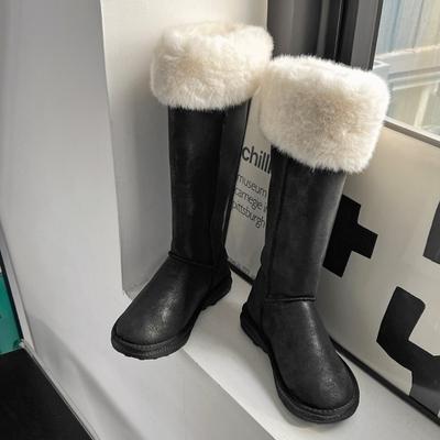 Klassische lange Schneestiefel für Damen im neuen Stil 2024, modisch und plüschig, dick, rutschfest, hohe Stiefel, warme Baumwollstiefel für den Winter
