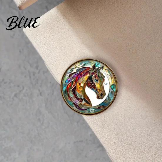 Art Pin Horse Brooch Metal Edging Stained Glass Texture Artistic