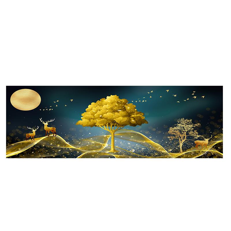 

Натуральное абстрактное золотое дерево и олень, пейзажные постеры и принты, холст, картина, скандинавская настенная картина для гостиной 50x150cm no frame