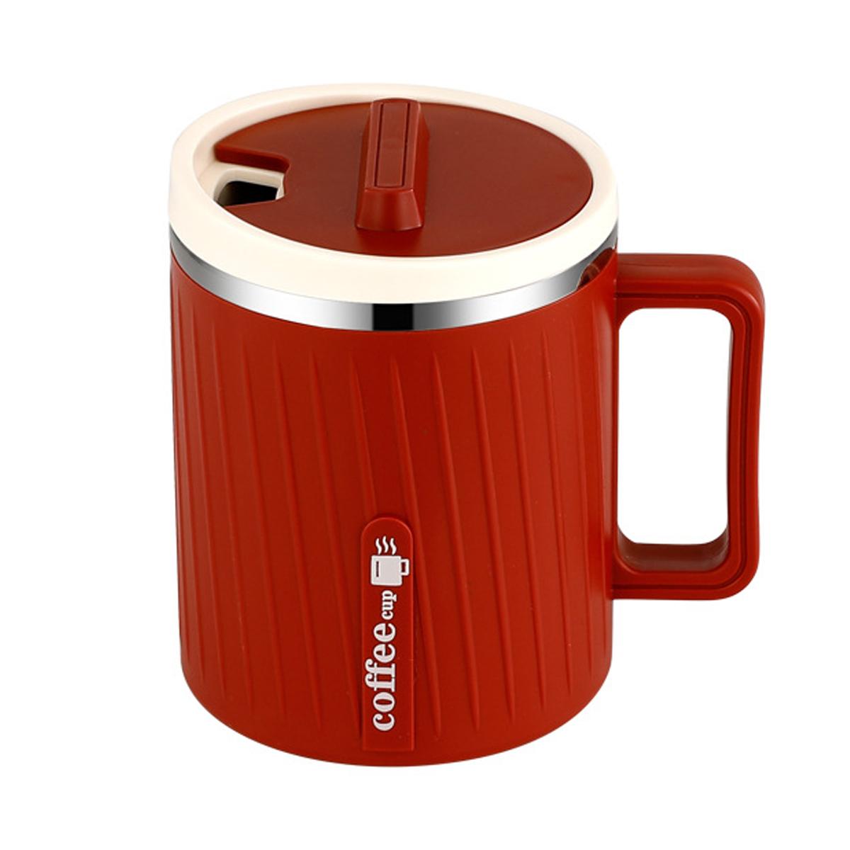 

500 мл Портативная Изолированная Кружка для Кофе с Ручкой Герметичная Двухслойная Чашка для Воды Большая Вместимость Кружка для Кофе из Нержавеющей Стали 304 401-500ml красный