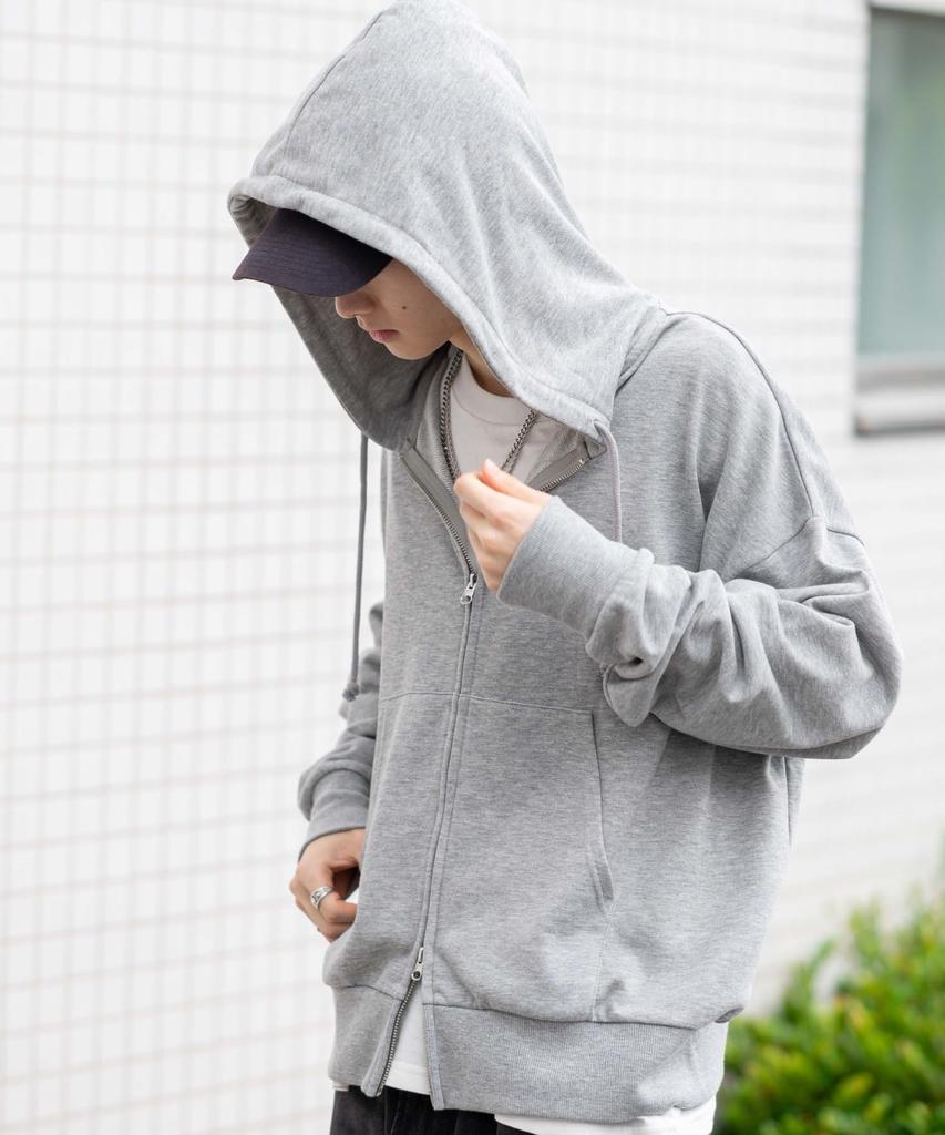 WEGO Compact Fit Double Zip Size Heather Long Sweatshirt Men's Hoodie, M, Gray, Unisex, Sleeve, Outerwear, Fall/Winter