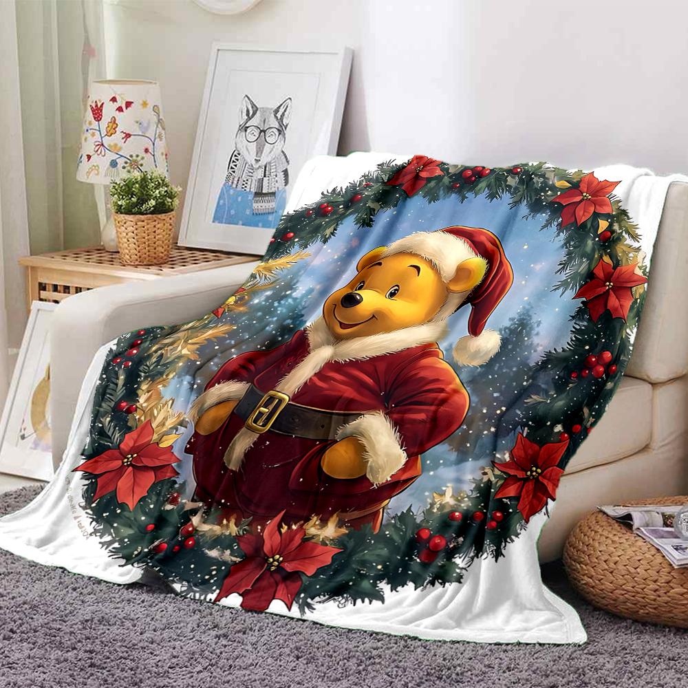 Christmas Winnie Pooh Blanket Soft Throw Blanket For Home Bedroom Bed Sofa Travel Office Solid Christmas Blanket