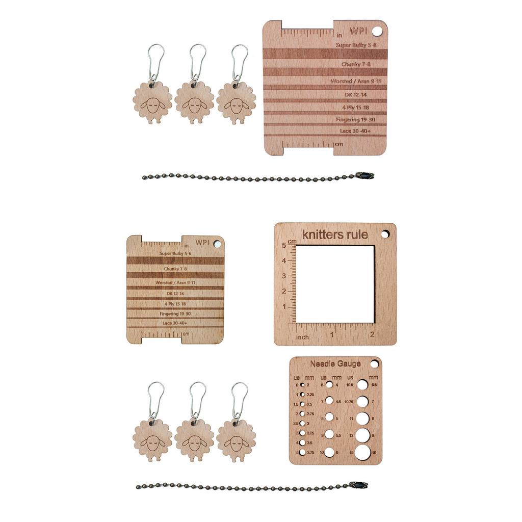 Wood Knitting Yarn Gauge Ruler Knitting Needle Gauge Knitting Ruler Tool Set for Measuring Knitting Crocheting Project