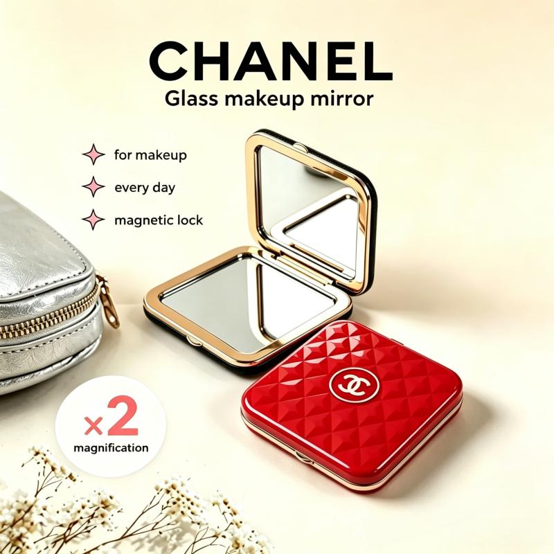 5 цветов в наличии | Компактное двустороннее зеркало для макияжа в стиле Chanel красный