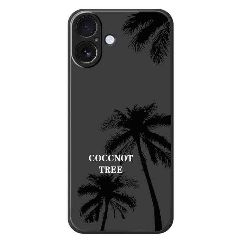 

For iPhone 17 Case Coconut Tree Pattern Printing Straight Edge TPU Phone Back Cover Black