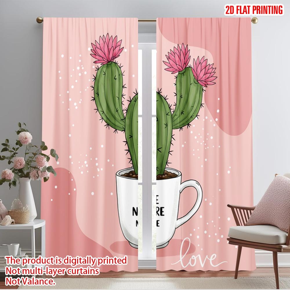 

2pcs 2D flat printing Curtain Cute Cactus Love Nature Polyester Without Electricity Birthday Party for Holiday Family Portraits 52.50×116.00 CM 2pcs