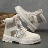 [Trendy High-Top Sneakers] Trendy High-Top Casual Sneakers - Men's Lace-Up Boots with Furry Collar & Side Zipper, Durable for Outdoor & Casual Attire