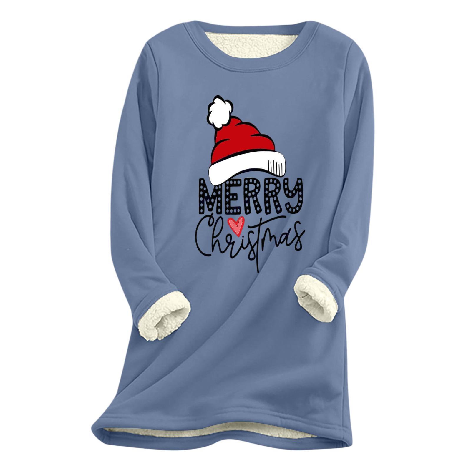 

Женский рождественский принт, толстый плюшевый, из овечьей шерсти, теплый длинный топ M синий