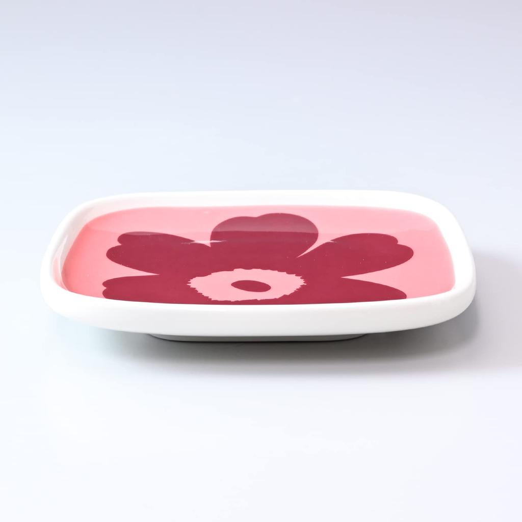 Marimekko Square Plates, 10cm x 10cm, Pair (2 pieces), Unikko pattern, Dark Red Powder, 072052 133 [Parallel Import]