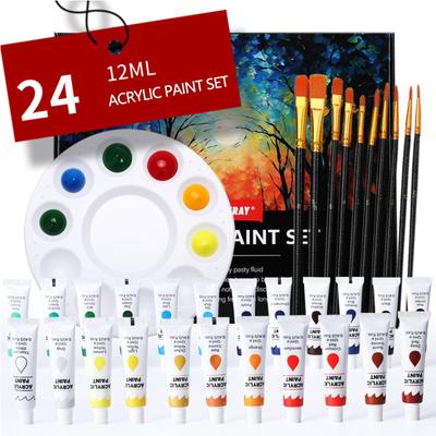 Acrylfarben-Set – 24 Farben, 12 ml, für Leinwand, Stoff, Leder, Ostereier, Holz, Keramik, Glas, Kunst, Basteln, Malerei