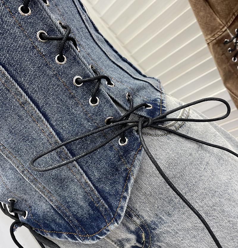 Denim Halter Crop Top: Punk Lace-up Sleeveless Slim Fit