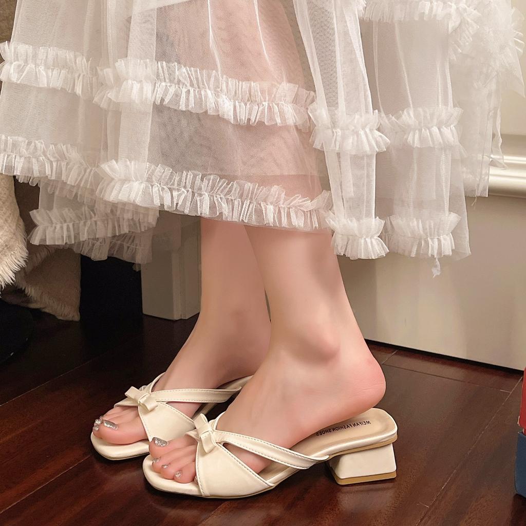 2025 Summer New High Temperament with Skirt High Heels Women's Fashion High Heels Cool Slippers Outer Wear Women