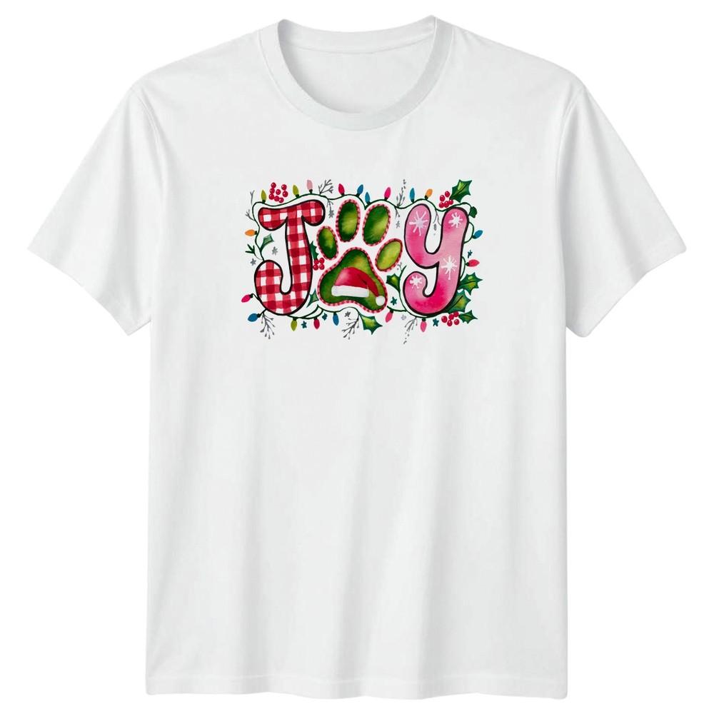 Joy Paw Print Christmas Holiday Unisexs TShirt Unisexs Tee Graphic Top S