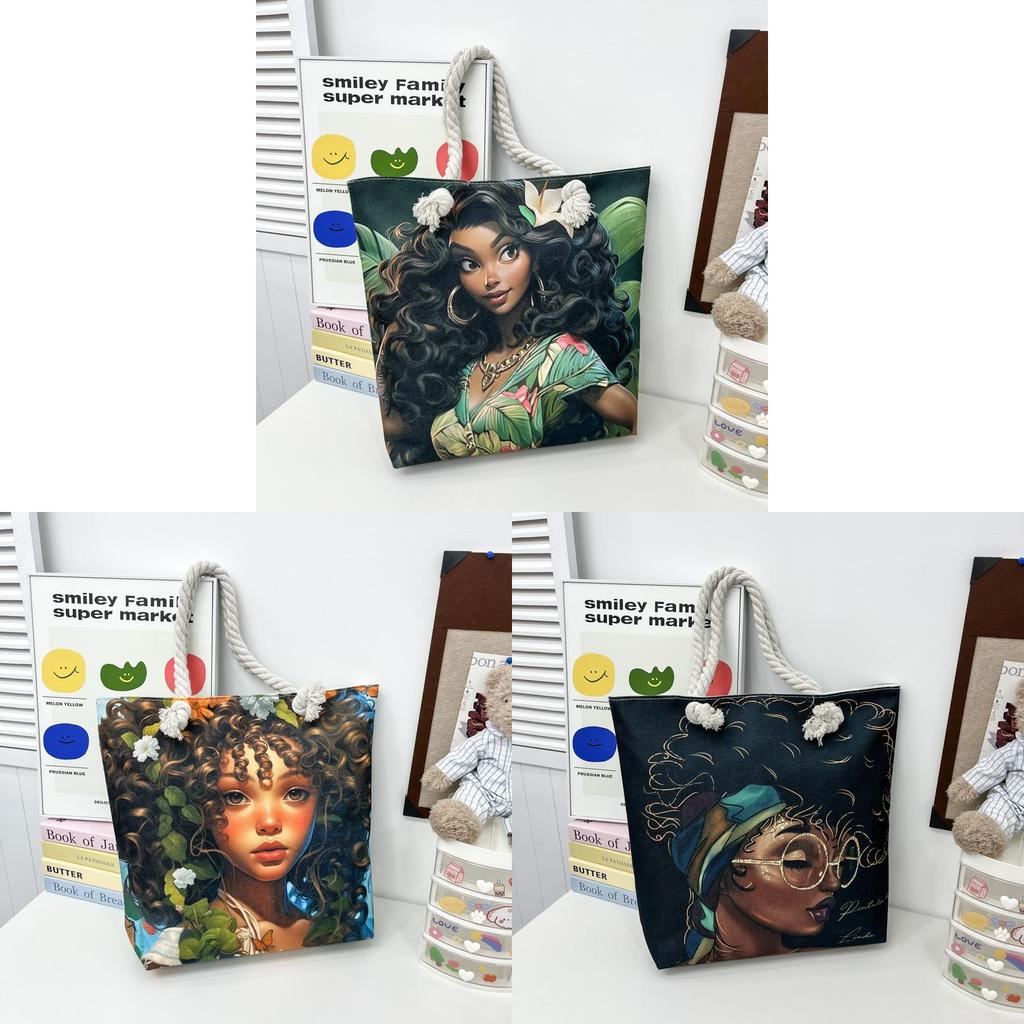 Cotton Canvas Tote Bag Female Large Capacity With Drawstring Closure For Travel And Shopping
