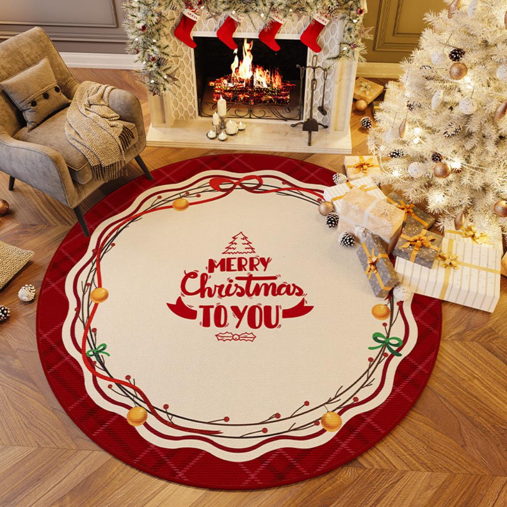 Christmas Tree In Bedroom Decoration Home Rugs Festive Party Christmas Carpet Anti-Slip Round for Living Room and Bedroom Mats