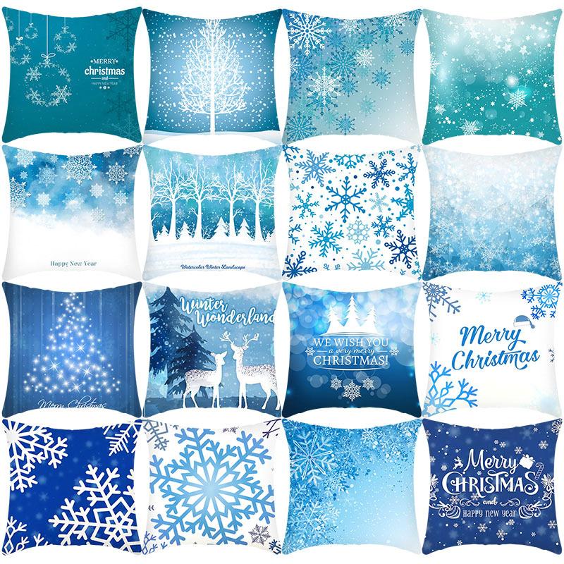 Ice and Snow Series Christmas Pillowcase, Blue Ice and Snow Ins Windblown Hair Pillowcase, American Cushion