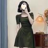 Square Collar Temperament New Niche Design Sense Pear Shape Large Size Sweet Spicy Pure Dress Women's Summer Black