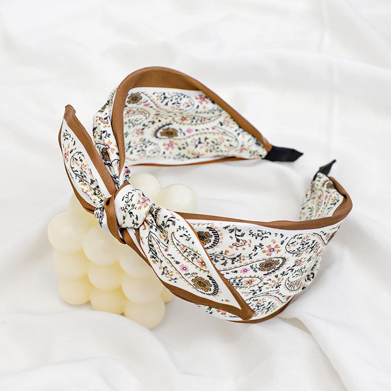 New Paisley Headband for Women Wide-Brimmed Floral Print Hairband with Bow Tie and Rabbit EarsTurban Headwrap Girls Accessories