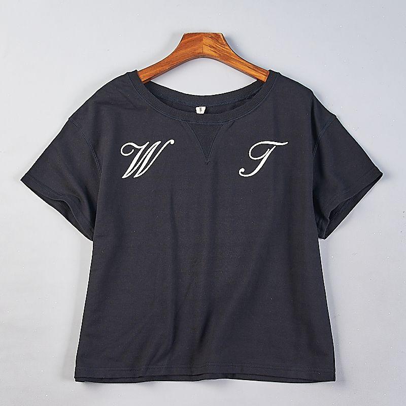 

33 Day Single Cotton Terry Letter Print Short-Sleeve T-shirt Female 79817 Summer Japanese Loose Figure Flattering round-Neck Blouse 1 Black M