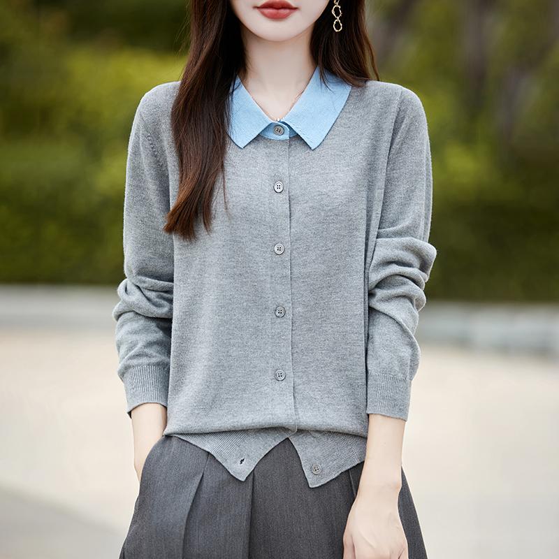 Dámský kašmírový kardigan Qinghe kašmír 50% vlna 50% hedvábí Dámský podzimní a zimní kašmírový kardigan měkký a hřejivý