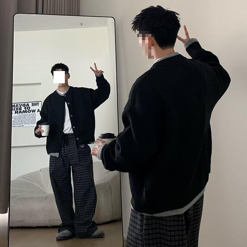 Cross-Season Men s Knit Sweater - Versatile Fake Two-Piece Cardigan, Spring & Autumn, Round Neck, Korean Style, Lazy Literary Top. 2XL