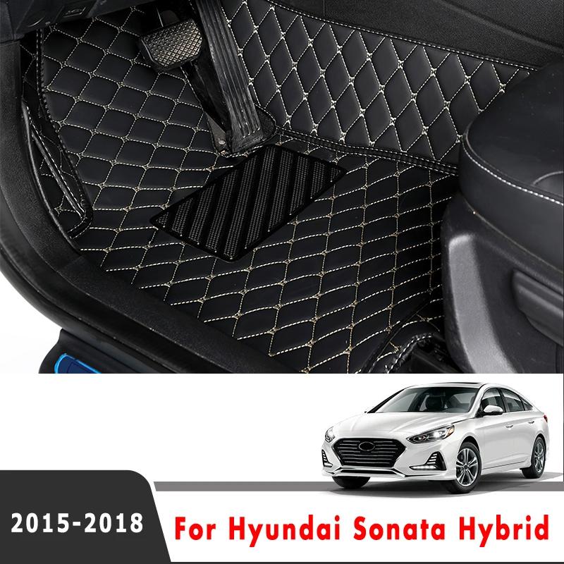 For Hyundai Sonata Hybrid 2015 2016 2017 2018 Car Floor Mats Auto Leather Carpets Pads Full Set Foot Matts Rugs