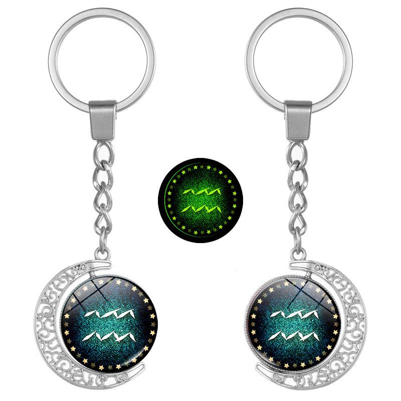 Luminous Zodiac Double-Sided Rotating Pendant Keychain for Couples - European & American Creative Design.