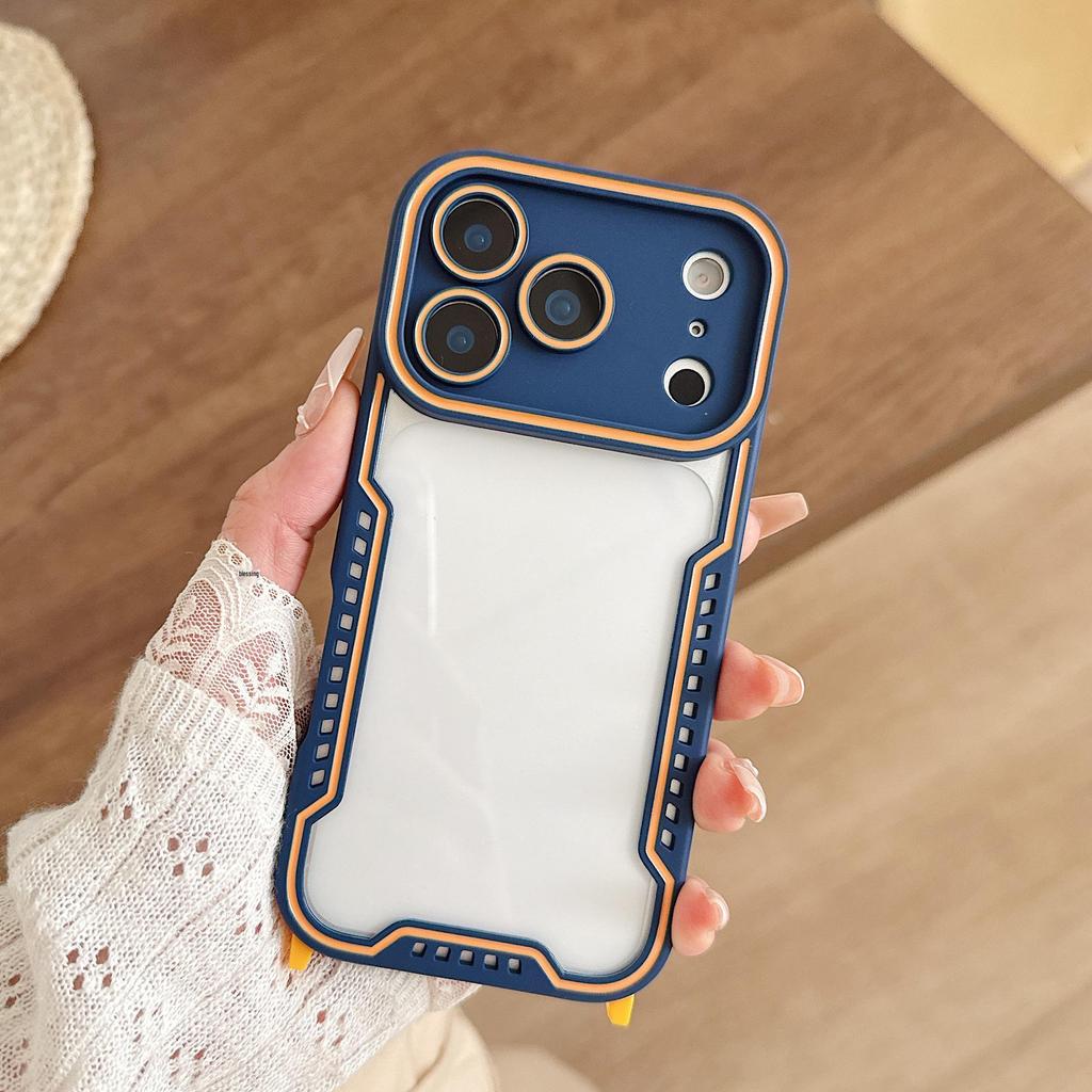 Transparent Dual-Color Protective Phone Case for iPhone 13/14/15/16 Pro Max - Fine Hole Design and Anti-Fall Features