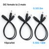 10pcs 0.3/0.5m DC 1 Female To 2 Male Way Connector Plug Power Supply Splitter Extend Cable 5.5mmx2.1mm Cord for Led Strip Light