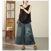 DIMANAF 2026 Summer New Plus Size Women Jeans Elastic Waist Long Pants Embroidery Floral Loose Casual Denim Cotton Trousers Pants