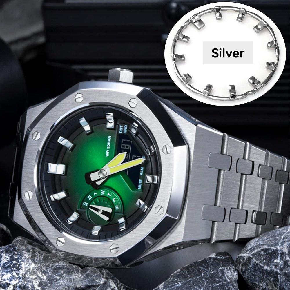 Korlexchi Watch Dial Scale Ring Compatible with Casio G-SHOCK GA2100 GA-2100 GA-2110 Silver Watch Accessory Custom Part