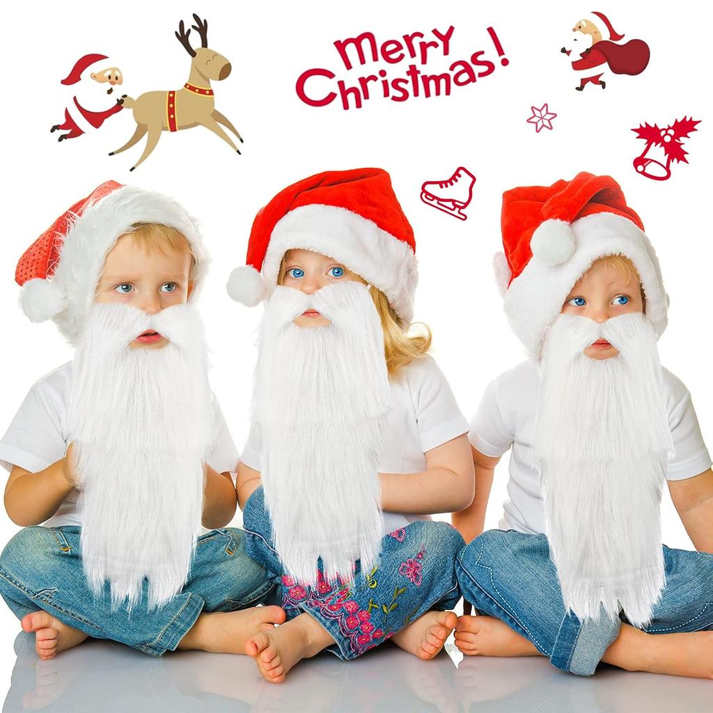 Santa Claus White Beard Mustache Christmas Costume Prop Fake Beard for Adults Kids Party Dress Up Accessory Cosplay Decoration