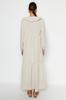 Women's Fashion New Hijab Dress Cinnamon Collar Embroidered Half Patch Linen Look Woven Dress