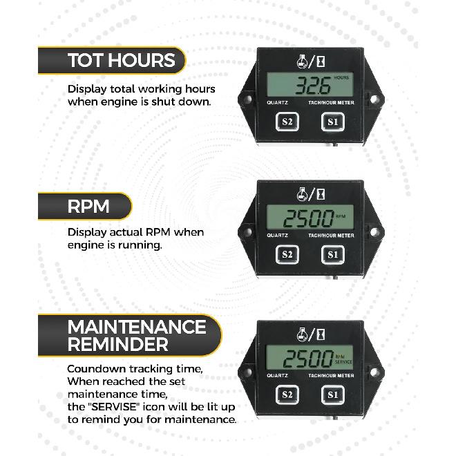 Tachometer,Small Engine Tachometer,Car Accessories Tachometers for Small Engines,Waterproof Inductive Tachometers for Chaaw Marine ATV Motorcycle UTV