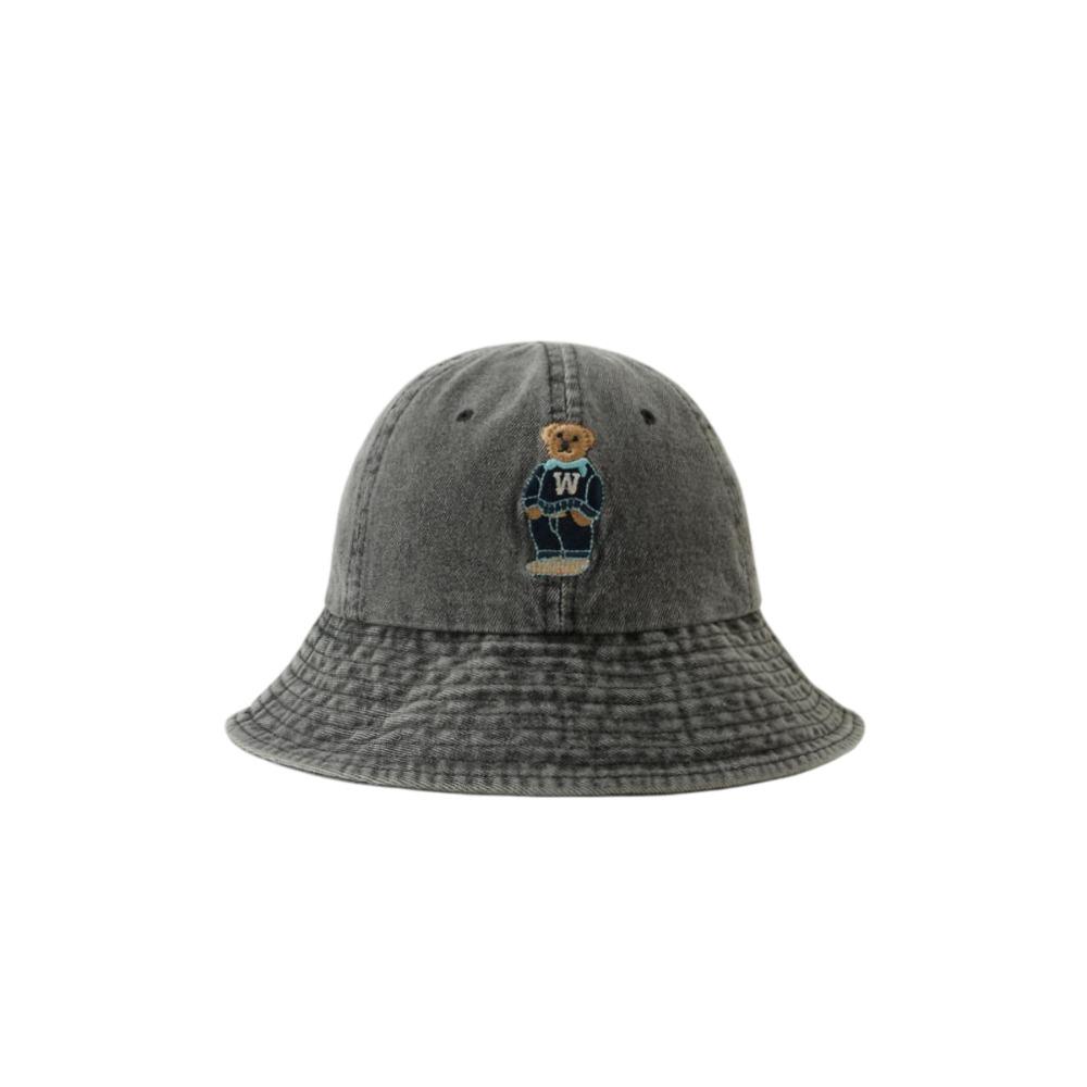 Bear Embroidery Print Vintage Washed Denim Hat Drawstring Adjustable Windproof Fisherman Hat Sunscreen Wide Brim Casual Sun Hat