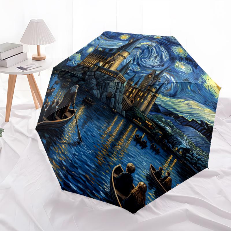 

1 PC Automatic Folding Umbrella -Van Gogh style Pattern,Portable & Foldable Design with 8 Ribs,Christmas Birthday Gifts