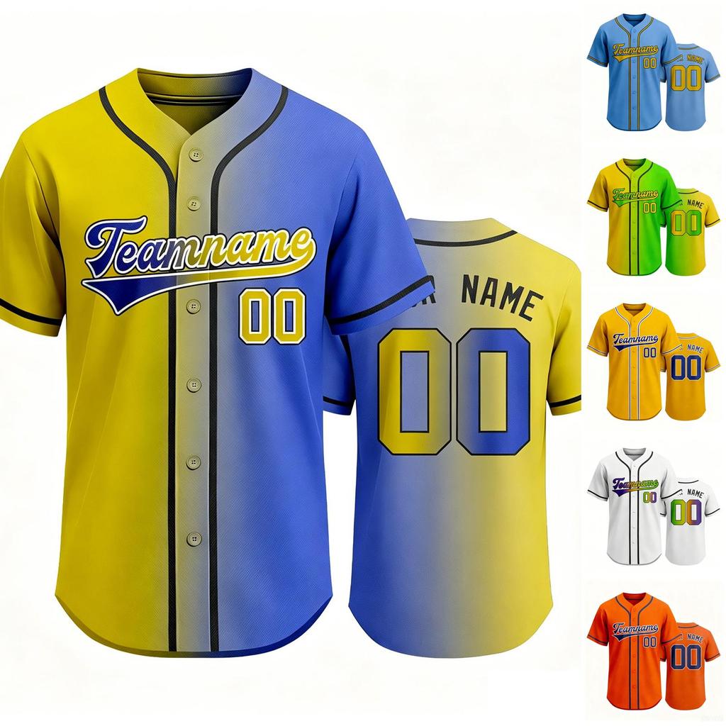Customizable Baseball Jersey for Men and Women Button Down Front Short Sleeve Sports Shirt Team Name and Number Print Available