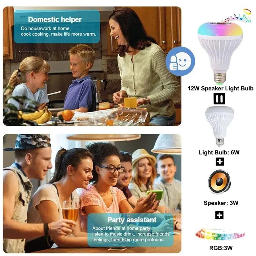 Lampadina E27 RGB Bluetooth con Musica e Telecomando Effetto Luce Scenica LED DJ Disco per Camera da Letto Decorazione Casa Lampada Cambia Colore