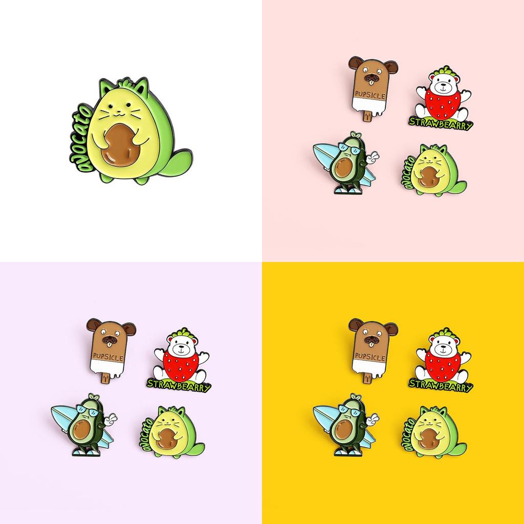 Cartoon Cute Stylish Strawberry Bear Dog Ice Cream Avocado Finished Alloy Badge Brooch For Creative Accessory Wearers