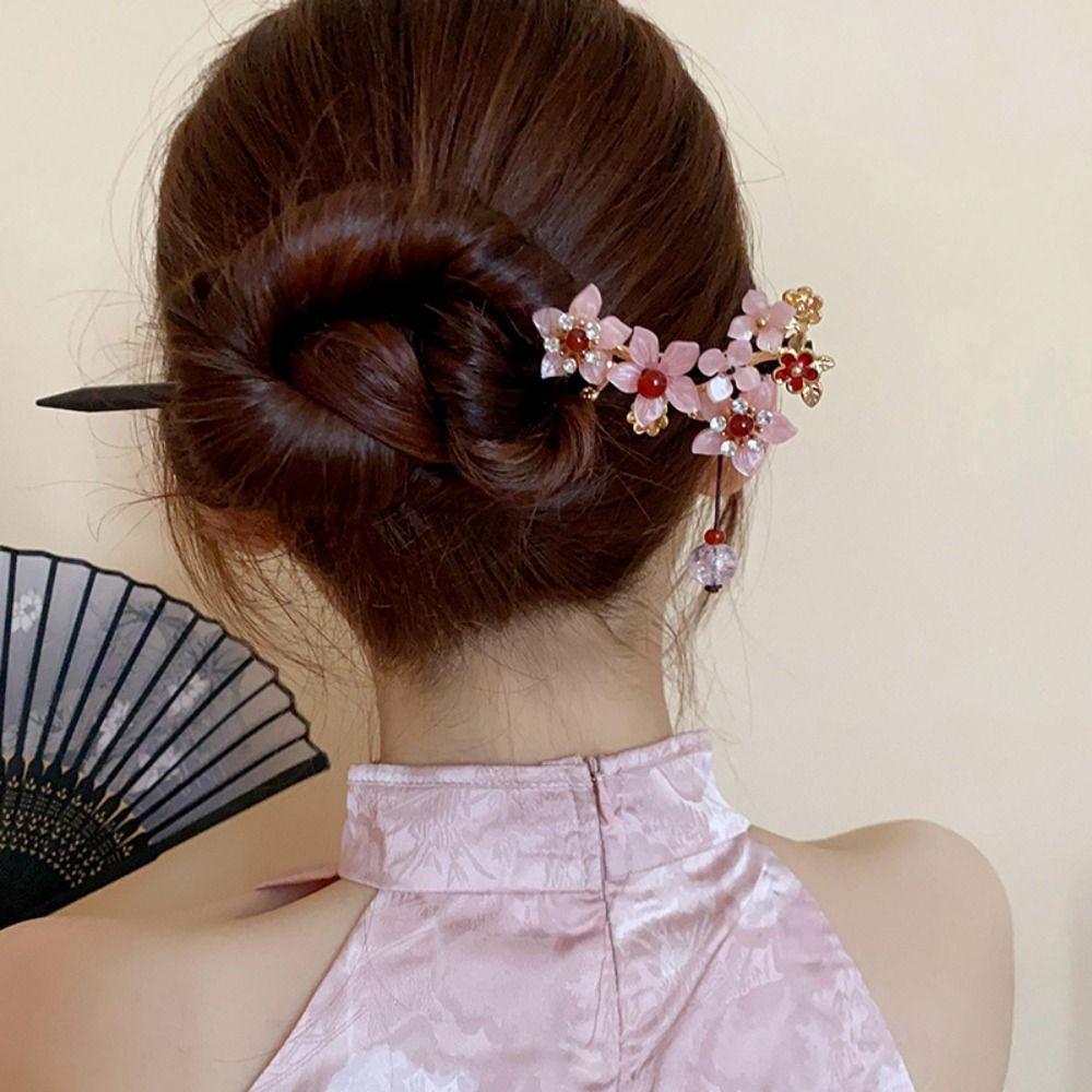 Wooden Hanfu Hair Chopsticks  Flower Hair Fork Elegant Chinese Style Hair Stick  Girls