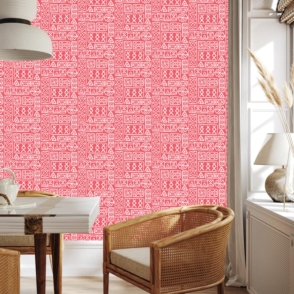 Polynesian Geometric Coral Pattern Wallpaper 50x1000