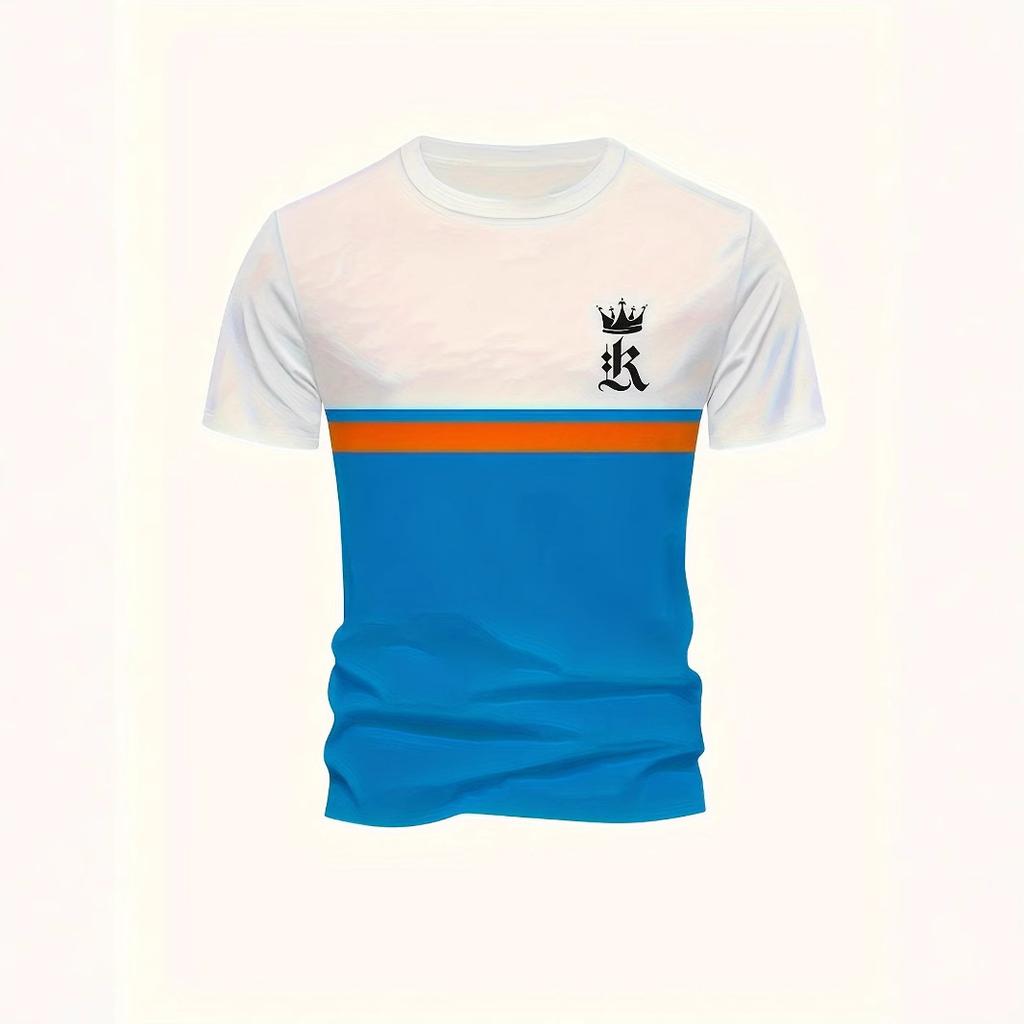 2025 men's summer short-sleeved T-shirt comfortable design color matching trendy brand letter crew neck top