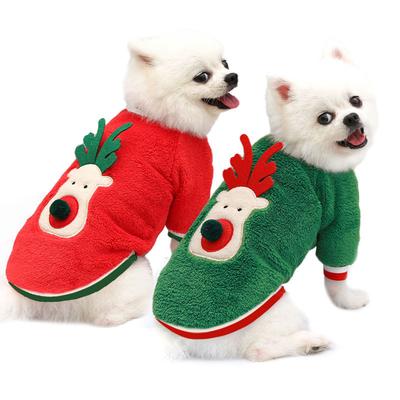 Christmas Reindeer Pet Sweater for Small Dogs - Fleece Warm Puppy Clothing (Red/Green Holiday Style)