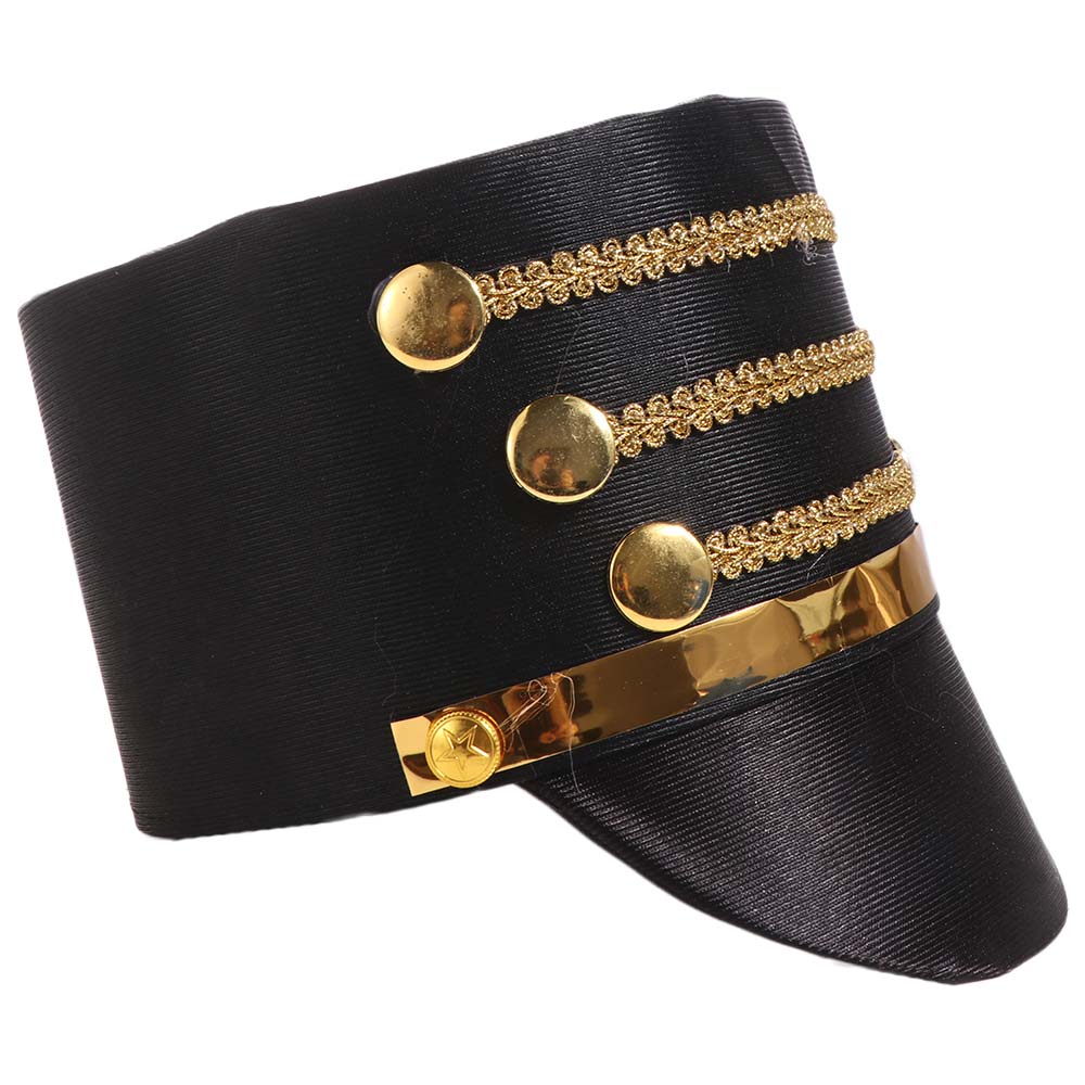 Cosplay Show Marschkapellenhut Goldene Zierstreifen Soldaten Mütze Kostümzubehör